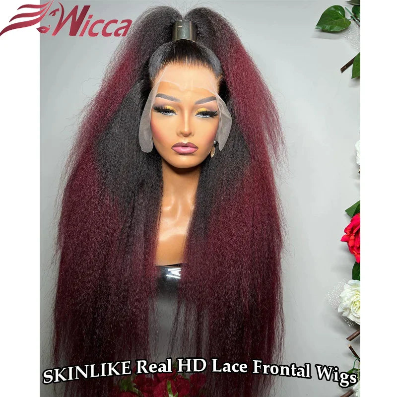 Ombre Kinky Straight 200% HD Lace Front Wig 5x5 Lace Closure Wig 13x6 Lace Frontal Wig Brazilian Wigs For Women Human Hair Remy